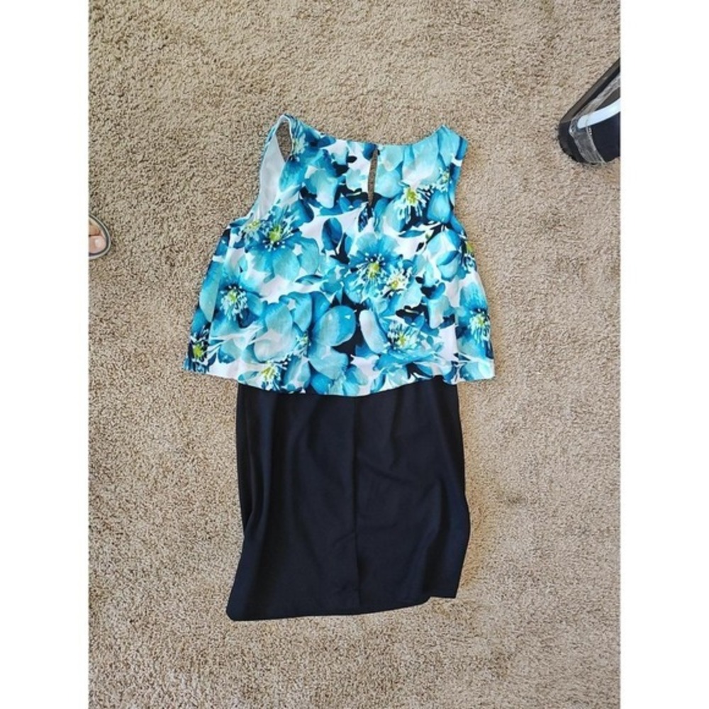 Women Worthington Dress Sz 10 Floral Popover Blue Black Sleeveless Shift Sheath - Picture 6 of 8